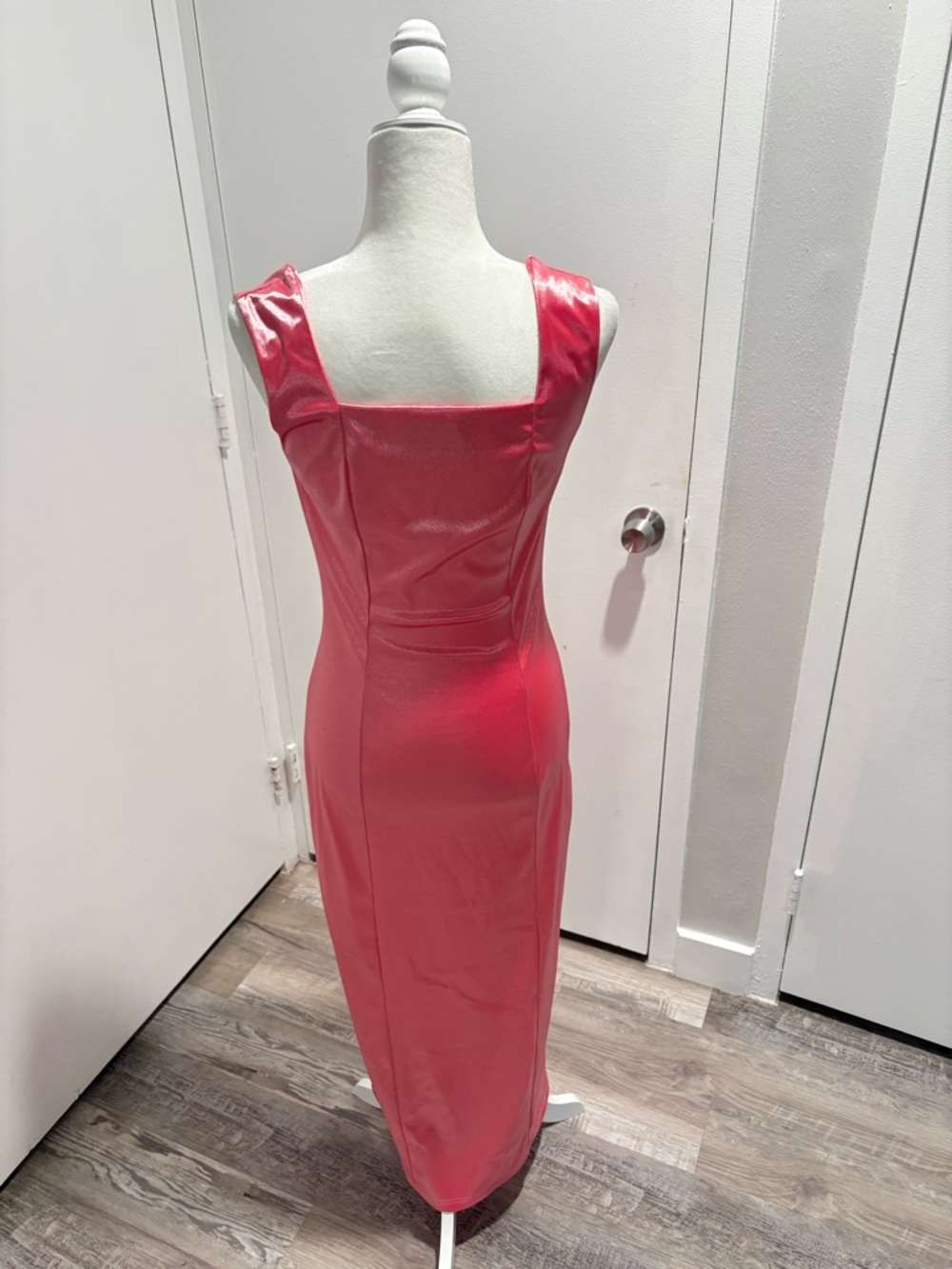 Sleek Pink Square-Neck Prom Dress - Picture 2 of 3